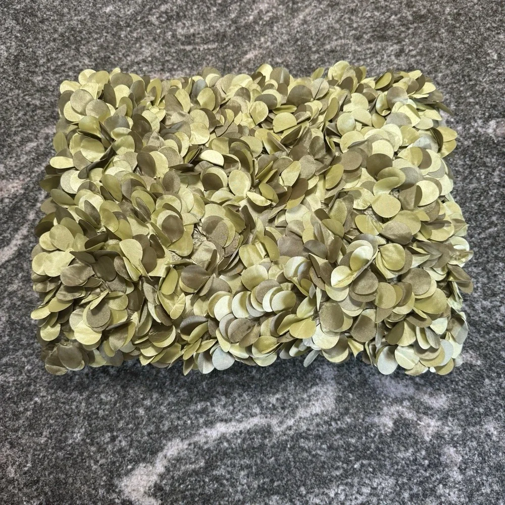 Pier 1 One Satin Ruffle Throw Pillow Lumbar  11x15 Glam Floral w/ Pillow Green